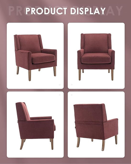 COLAMY Modern Wingback Living Room Chair, Upholstered Fabric Accent Armchair, Single Sofa chair with Lounge Seat and Wood Legs for Bedroom/Office/Reading Spaces, Red - LeafyLoom