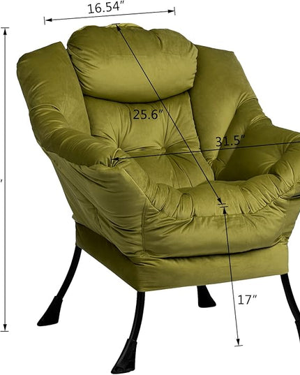 HollyHOME Modern Fabric Large Lazy Chair, Accent Oversized Comfy Reading Chair, Thick Padded Cozy Lounge Chair with Armrest, Steel Frame Leisure Sofa Chair for Living Room, Bedroom, Dorm, Army Green - LeafyLoom