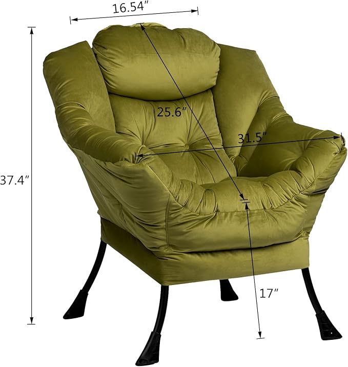 HollyHOME Modern Fabric Large Lazy Chair, Accent Oversized Comfy Reading Chair, Thick Padded Cozy Lounge Chair with Armrest, Steel Frame Leisure Sofa Chair for Living Room, Bedroom, Dorm, Army Green - LeafyLoom