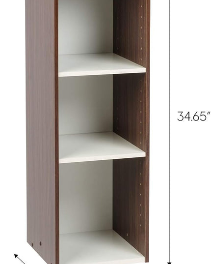 3-Tier 12" Wide Cubby Storage Bookshelf with Adjustable Shelves, Sturdy Versatile Easy Assembly Stackable Storage Shelf for Saving Space, Walnut Brown/White - LeafyLoom