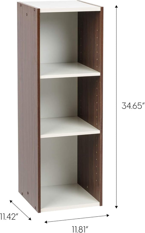 3-Tier 12" Wide Cubby Storage Bookshelf with Adjustable Shelves, Sturdy Versatile Easy Assembly Stackable Storage Shelf for Saving Space, Walnut Brown/White - LeafyLoom
