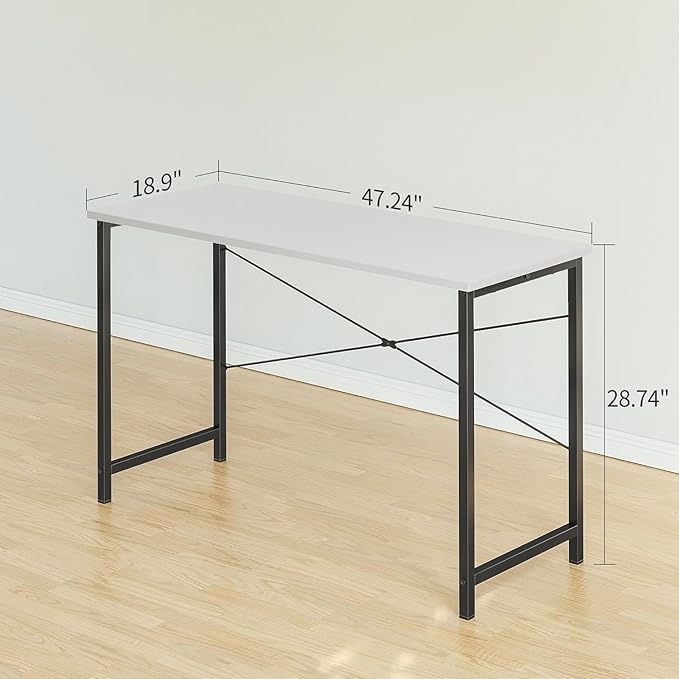 BANTI Computer Desk, 47 inch Home Office Desk, Modern Simple Style PC Table for Home, Office, Study, Writing, White - LeafyLoom
