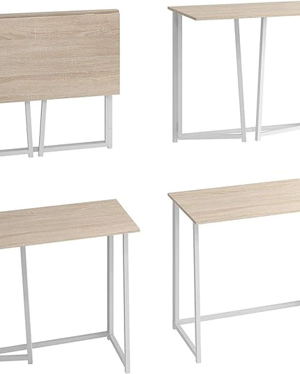 4NM 31.5" Folding Desk, Simple Assembly Computer Desk Study Writing Table for Small Space Offices/Home - Natural and White - LeafyLoom