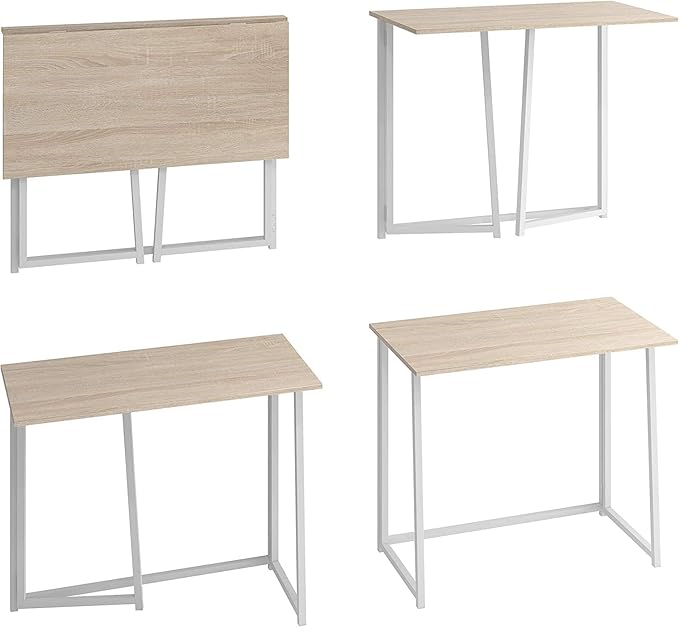 4NM 31.5" Folding Desk, Simple Assembly Computer Desk Study Writing Table for Small Space Offices/Home - Natural and White - LeafyLoom