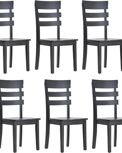 COLAMY Wooden Dining Chairs Set of 6, Ladder High Back Kitchen Side Chair, Farmhouse Armless Dining Room Chairs with Adjustable Foot Pegs, Black - LeafyLoom