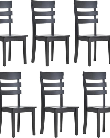 COLAMY Wooden Dining Chairs Set of 6, Ladder High Back Kitchen Side Chair, Farmhouse Armless Dining Room Chairs with Adjustable Foot Pegs, Black - LeafyLoom
