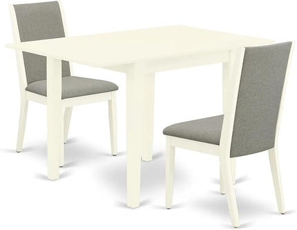 East West Furniture NDLA3-LWH-06 Norden 3 Piece Dining Set for Small Spaces Contains a Rectangle Wooden Table with Dropleaf and 2 Shitake Fabric Parson Chairs, 30x48 Inch, Linen White - LeafyLoom