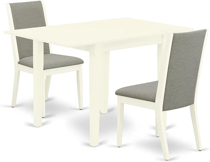 East West Furniture NDLA3-LWH-06 Norden 3 Piece Dining Set for Small Spaces Contains a Rectangle Wooden Table with Dropleaf and 2 Shitake Fabric Parson Chairs, 30x48 Inch, Linen White - LeafyLoom