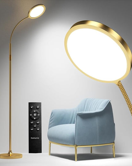 Gold Floor Lamp,Super Bright Dimmable LED Floor Lamps for Living Room, Custom Color Temperature Standing Lamp with Remote Push Button, Adjustable Gooseneck Reading Floor Lamp for Bedroom Office - LeafyLoom