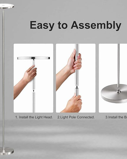 SUNMORY Floor Lamps for Living Room, 32W/3000LM Super Bright LED Floor Lamp with Remote Control, 69" Tall Standing Lamp with Stepless Dimmable, Modern Torchiere Corner Lamp for Bedroom, Office Nickel - LeafyLoom