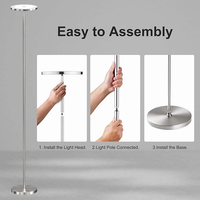SUNMORY Floor Lamps for Living Room, 32W/3000LM Super Bright LED Floor Lamp with Remote Control, 69" Tall Standing Lamp with Stepless Dimmable, Modern Torchiere Corner Lamp for Bedroom, Office Nickel - LeafyLoom