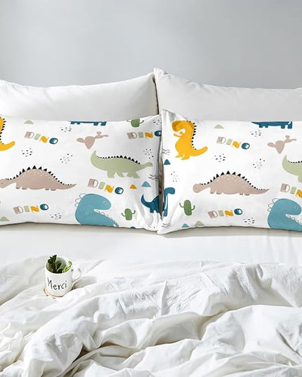 Feelyou Cute Dinosaur Comforter Set Cartoon Cactus Bedding Set Decor Jungle Dino Boho Succulent Comforter Wild Animal Pattern Yellow Grey Duvet Set Bedroom Quilt Set 3Pcs King - LeafyLoom