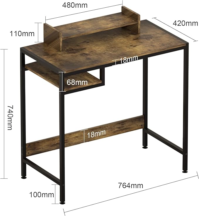 Computer Desk - 32 Inch Home Office Desk with Storage, Gaming Desk with Monitor Stand, Modern Simple Study Table, Adjustable Storage Space, Rustic - LeafyLoom