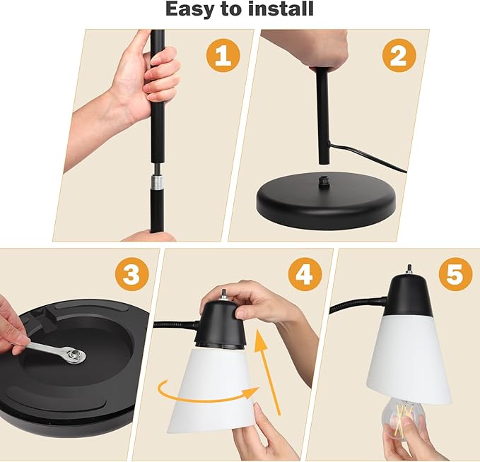 FOLKSMATE 3-Light Floor Lamp, LED Medusa Muiti-Head Adjustable Arc Standing Lamp, Gooseneck Tree Tall Light for Living Room, Kid Room, Bedroom, Black - LeafyLoom