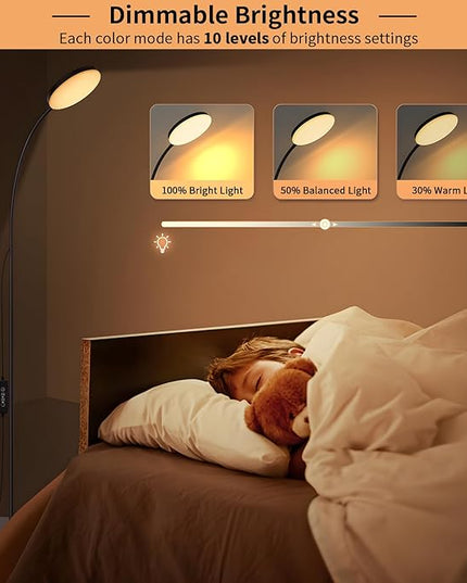 Floor Lamp, [3 Color & 10 Brightness] Small Slim LED Reading Lamp Floor Standing, Dimmable Adjustable Flexible Gooseneck Light for Kids Bedroom, Office, Living Room, Corner Bedside Lamp - LeafyLoom