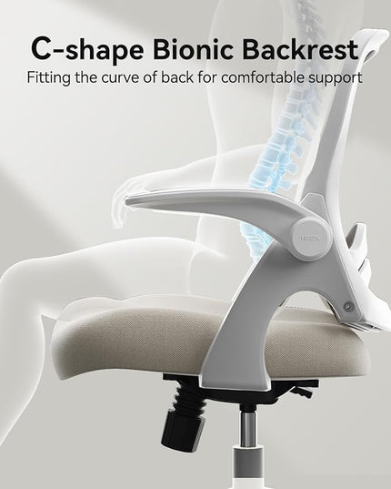 Hbada Office Chair, Desk Chair with Flip-Up Armrests and Saddle Cushion, Ergonomic Office Chair with S-Shaped Backrest, Swivel, Mesh, for Home and Office, Beige - LeafyLoom