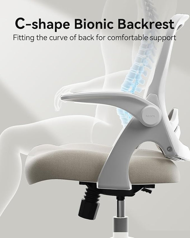 Hbada Office Chair, Desk Chair with Flip-Up Armrests and Saddle Cushion, Ergonomic Office Chair with S-Shaped Backrest, Swivel, Mesh, for Home and Office, Beige - LeafyLoom