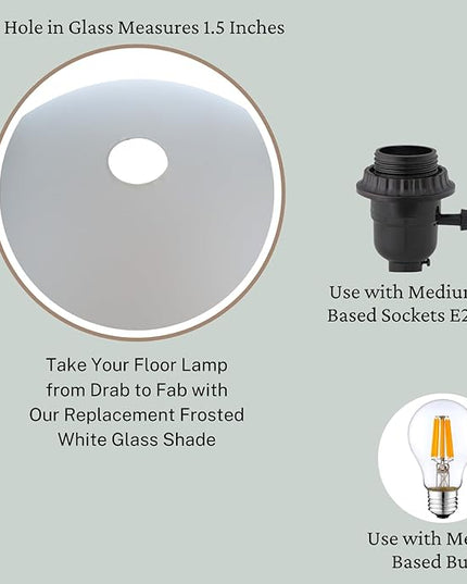 LIGHTACCENTS Glass Lamp Shade Replacement for Floor Lamp Frosted Glass - Lamp Shade for Floor Lamps - Glass Lamp Shade - Floor Lamp Shade Replacement -Replacement Glass For Floor Lamps White - LeafyLoom