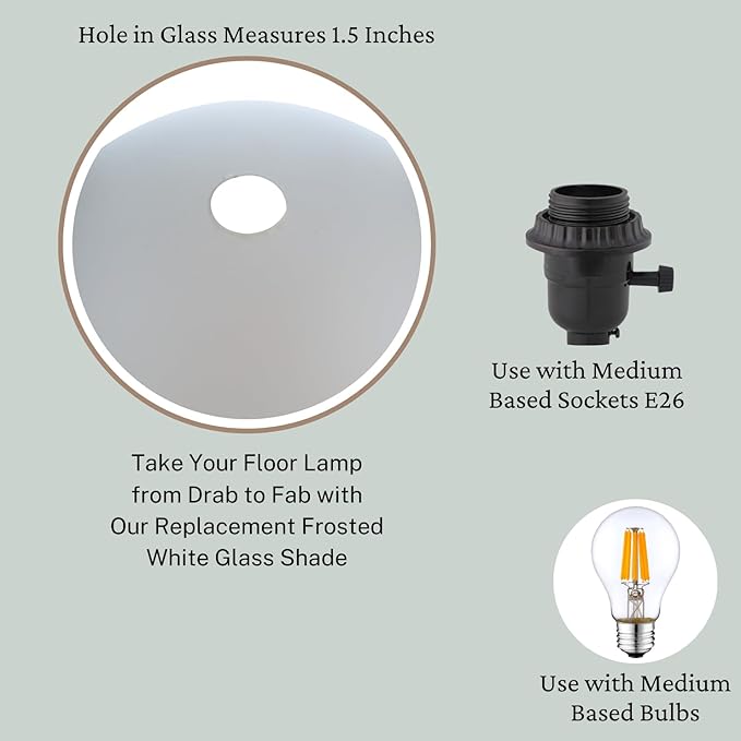 LIGHTACCENTS Glass Lamp Shade Replacement for Floor Lamp Frosted Glass - Lamp Shade for Floor Lamps - Glass Lamp Shade - Floor Lamp Shade Replacement -Replacement Glass For Floor Lamps White - LeafyLoom