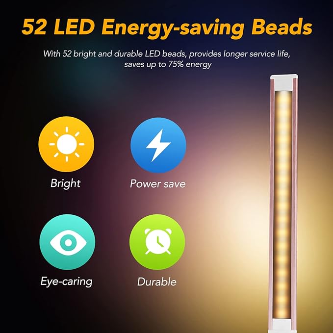 Led Desk Lamp, Desk Lamp with USB Charging Port, 5 Color Modes, 10 Brightness, Natural Light, Eye Caring Reading Lamp, Desk Light for Home Office, Table Lamp, Touch Control, Auto-Timer, Pink - LeafyLoom