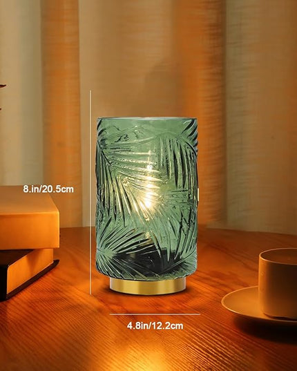 Battery Operated Lamp with Timer, Glass Cordless Lamps Beside Table Light,Small Lamp with for Home Decorative Living Corner Bedroom - LeafyLoom