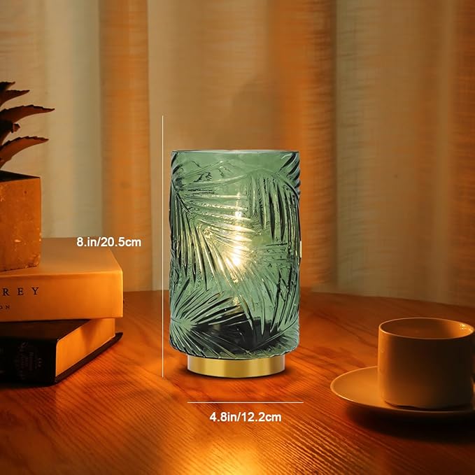 Battery Operated Lamp with Timer, Glass Cordless Lamps Beside Table Light,Small Lamp with for Home Decorative Living Corner Bedroom - LeafyLoom