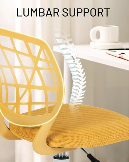 Kids Desk Chair, Fabric Office Chair Armless Small Mid Back Swivel Children Computer Task Chair Ergonomic Height Adjustable Study Chairs with Swivel Padded Cushion and Rolling Wheels, Yellow - LeafyLoom