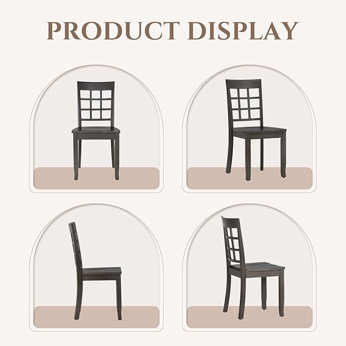 COLAMY Wooden Dining Chairs Set of 4, Nine-Square High Back Kitchen Side Chair, Farmhouse Dining Chairs for Kitchen and Dining Room, Dark Grey - LeafyLoom