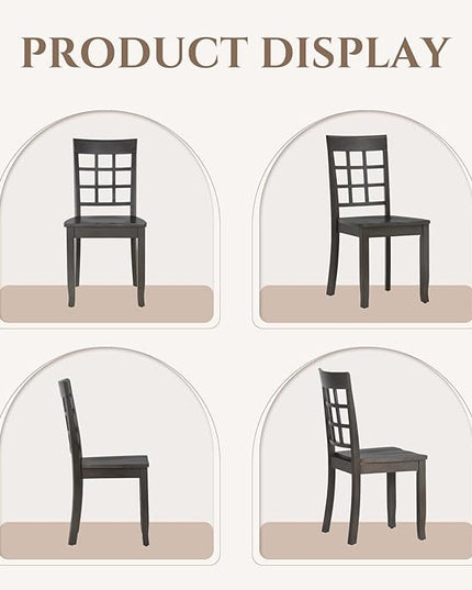 COLAMY Wooden Dining Chairs Set of 6, Nine-Square High Back Kitchen Side Chair, Farmhouse Dining Chairs for Kitchen and Dining Room, Dark Grey - LeafyLoom