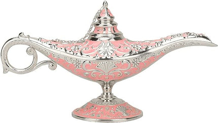 Legend Aladdin Lamp Magic Genie Wishing Light, Classic Arabian Nights Costume Props Lamp Table Decor for Home Wedding Party Halloween Birthday Beautiful Gift Toy for Women Girl (Pink & Silver) - LeafyLoom