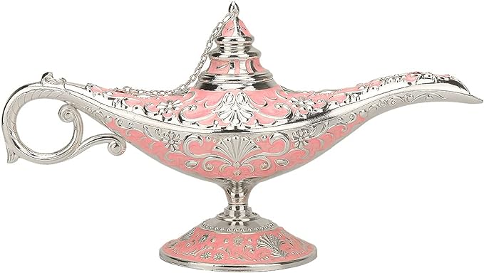 Legend Aladdin Lamp Magic Genie Wishing Light, Classic Arabian Nights Costume Props Lamp Table Decor for Home Wedding Party Halloween Birthday Beautiful Gift Toy for Women Girl (Pink & Silver) - LeafyLoom