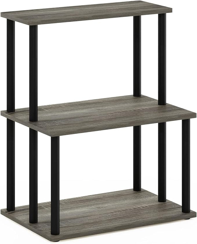 Furinno Turn-N-Tube 3-Tier Toolless Kitchen Storage Shelf, French Oak Grey/Black - LeafyLoom