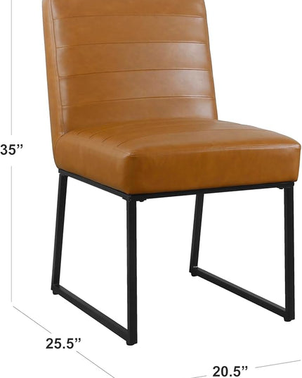 HomePop Home Décor | Single Pack Channeled Metal Dining Chair, Brown Faux Leather - LeafyLoom