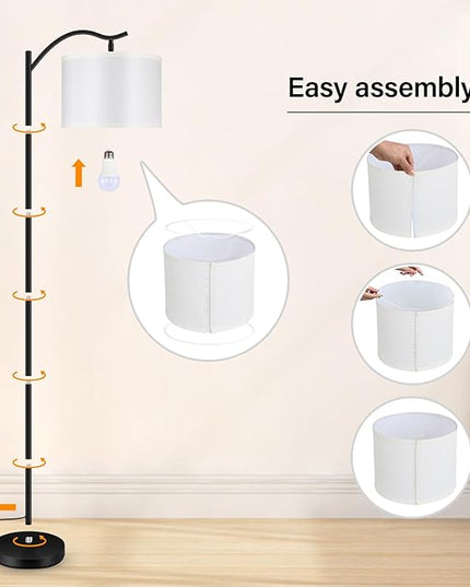 BoostArea Floor Lamp for Living Room,Arc Floor Lamp with Remote Control,Stepless Dimmable Brightness & Colors Temperature 2700k-6500k,Modern Standing Lamp for Bedroom Study Room Office,White - LeafyLoom