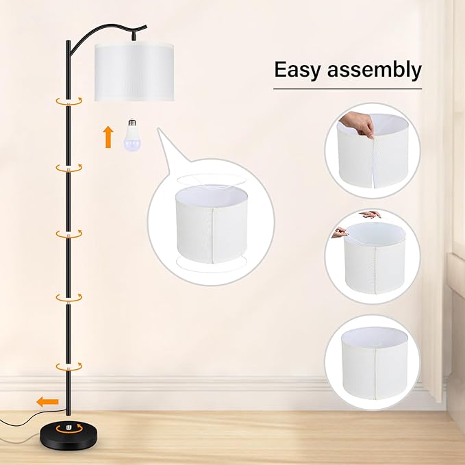 BoostArea Floor Lamp for Living Room,Arc Floor Lamp with Remote Control,Stepless Dimmable Brightness & Colors Temperature 2700k-6500k,Modern Standing Lamp for Bedroom Study Room Office,White - LeafyLoom