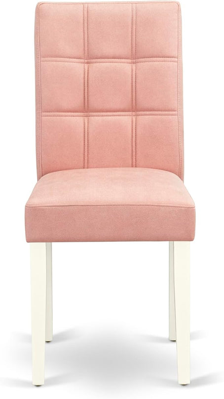 East West Furniture ANAS3-LWH-42 Antique 3 Piece Set Consists A Wood Table and 2 Beige Red Faux Leather Mid-Century Dining Chairs with Stylish Back, Linen White Finish, 36x36 Inch - LeafyLoom