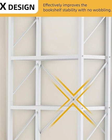 DWVO 5 Tier Bookshelf, White Book Shelf Modern Bookcase, Display Rack Book Storage Organizer for CD/Movie/Book, Bookshelves for Bedroom Office Living Room, White - LeafyLoom