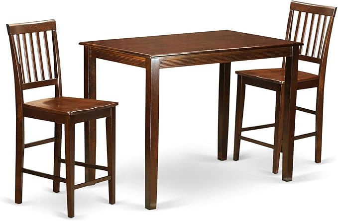 East West Furniture YAVN3-MAH-W 3 Piece Counter Height Dining Set for Small Spaces Contains a Rectangle Dining Room Table and 2 Wooden Seat Chairs, 30x48 Inch, Mahogany - LeafyLoom