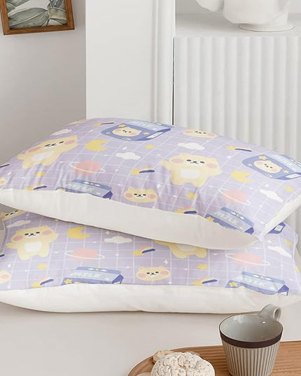 Kawaii Bear Comforter Queen Size,Cartoon Bear Comforter Set for Kids Teens Girls,3Pcs Bedding Set Printed Comforter with 2 Pillowcases,Down Alternative,Soft and Lightweight(Purple，Queen Size) - LeafyLoom