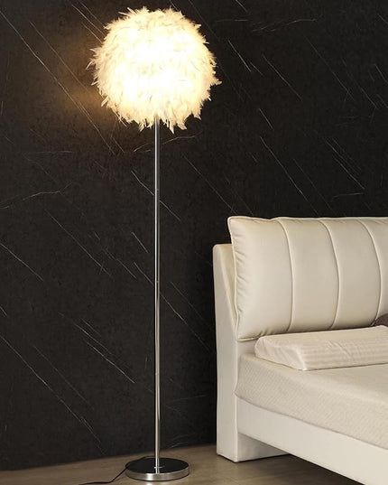 Floor Lamp, Elegant White Feather Standing Lamps with On/Off Switch in Line - LeafyLoom