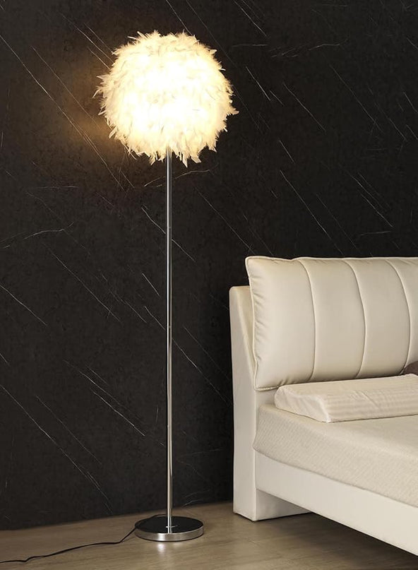 Floor Lamp, Elegant White Feather Standing Lamps with On/Off Switch in Line - LeafyLoom
