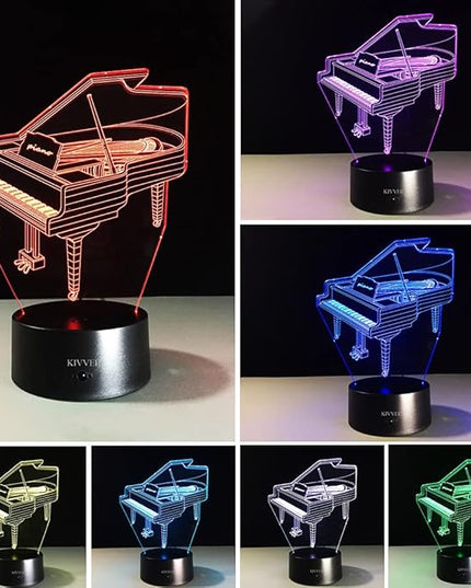 VELAN 3D Visual Lamp Piano Musical Instruments Best Bithday Gift Acrylic Table Night Light Furniture Decorative Illusion Colorful 7 Color Change Household Desk Accessories - LeafyLoom