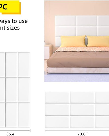 Peel and Stick Headboard for Twin and king in White Headboard panels for wall, 3D Anti-Collision Wall Panel, Self-Adhesive Bedroom/Living Room Upholstered Wall Panel (9 Panels/11.8" x 23.6") - LeafyLoom