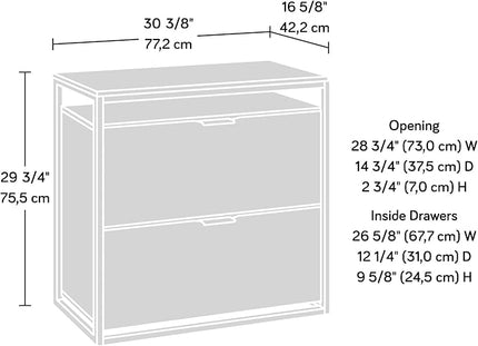 Sauder International Lux Lateral File, L: 30.32" x W: 16.54" x H: 29.72", Sindoori Mango Finish - LeafyLoom