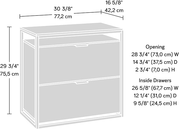 Sauder International Lux Lateral File, L: 30.32" x W: 16.54" x H: 29.72", Sindoori Mango Finish - LeafyLoom