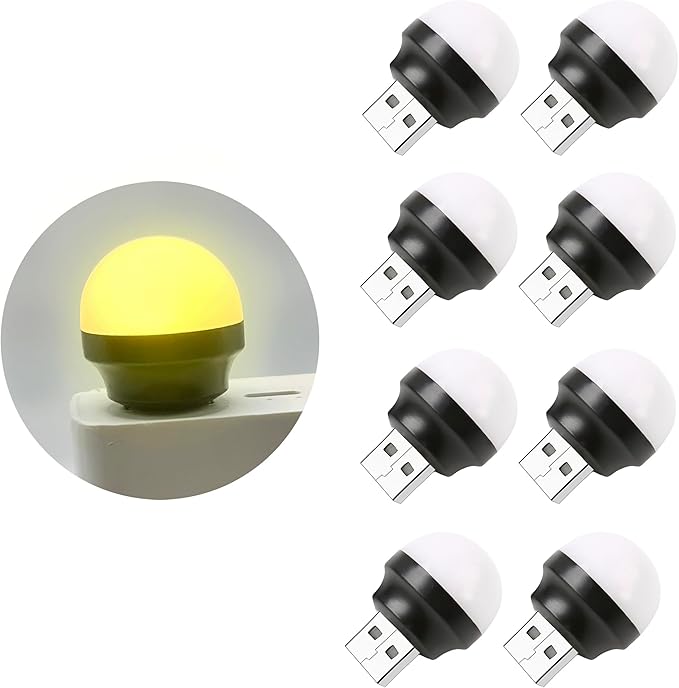 Mini USB Night Lights, LED Plug in Night Light, Flexible LED Ambient Light, Mushroom-Shaped, Bathroom, Hallway, Nursery, Kitchen, Car USB Light (8 Pack,Warm White) - LeafyLoom
