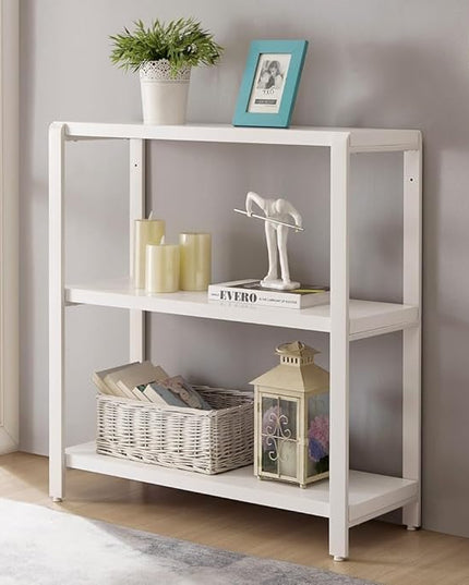 3-tier Bookshelf and Bookcase, Rustic Wood and Metal Book Shelves, Industrial Shelving Unit for Living Room Bedroom, White Oak - LeafyLoom