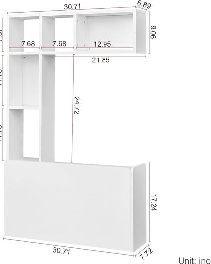 DMAITH Wall Mounted Desk, White Folding Desk for Small Spaces, Hidden Pull Down Floating Writing Desk with Storage Shelf for Home Office - LeafyLoom