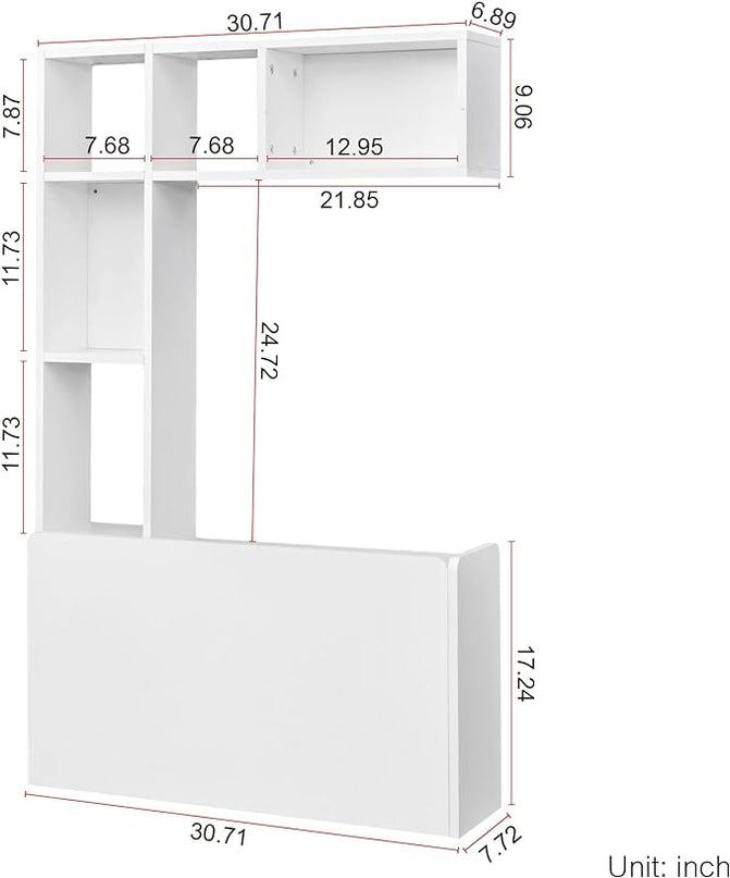 DMAITH Wall Mounted Desk, White Folding Desk for Small Spaces, Hidden Pull Down Floating Writing Desk with Storage Shelf for Home Office - LeafyLoom