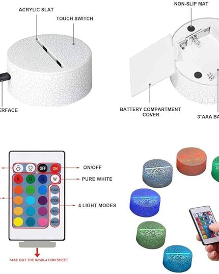 Optical Illusion 3D Aircraft Night Light USB Power Remote Control Touch Switch LED Decor Table Desk Lamps 7/16 Colors Changing Lights Children Kids Toy Christmas Xmas Brithday Gift - LeafyLoom